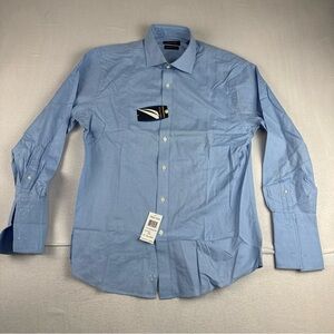 New! Nautica Signature Athletic Fit Blue Dress Shirt 16.5-32/33 French cuffs